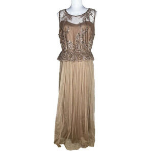 Candalite Sequin Floral Champagne Rose Gown Sleeveless Large Sheer Sweetheart